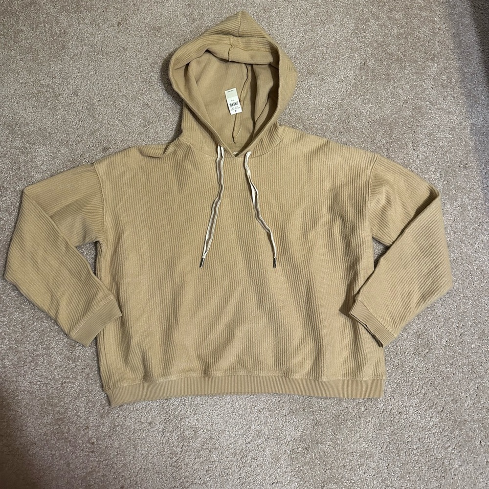 New Aerie corded hoodie sweatshirt tan small slightly cropped